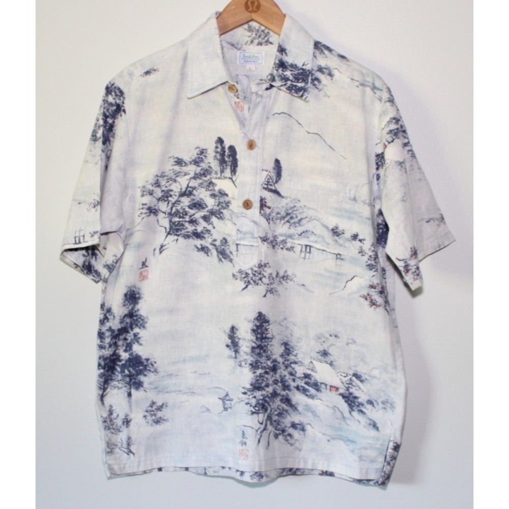 Vintage Surf Line Hawaii Printed 1/2 Button Up Pullover Shirt Large Hawaiian Top - Picture 10 of 14